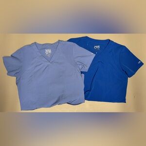 Pair of Barco One Women's Blue Scrub Top Size S Medical 50% Polyester Uniform